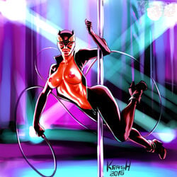 1girls animal_ears batman:_year_one batman_(series) belly bodysuit breasts cap cat_ears catwoman catwoman_(year_one) dc dc_comics exposed_breasts fabalex female female_only hat kras krashzone large_breasts legio legs navel nipples shoes solo stripper_pole tagme thighs unzipped whip zipper_pull_tab