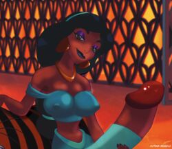 1futa aladdin big_breasts big_penis dark-skinned_futanari dickgirl disney disney_princess futa_only futanari futika_models princess_jasmine solo_futa