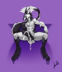 1boy 2016 abs animal_genitalia animal_penis anthro balls biceps big_balls big_penis black_fur black_penis black_skin canine_penis chest_tuft claws cum cum_drip cum_on_balls cum_on_hand cum_on_penis cumshot digitigrade dkl dripping erection fur hindpaw knot licking long_ears long_tail looking_at_viewer male male_only mammal manly masturbation muscular muscular_male nude open_mouth orgasm paws pecs penis purple_background riku_tavash sergal signature silver_eyes simple_background sitting solo spread_legs spreading teeth tongue tongue_out tuft white_fur