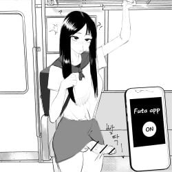 1:1 1futa bar_censor big_penis blush censored censored_penis dickgirl erection eyes_rolling_back female_to_futa futa_only futa_transformation futanari futanari hi_res huge_cock megahertz monochrome nosebleed penis penis_out phone public public_exposure public_nudity public_transportation school_uniform skirt smartphone solo standing student train train_interior transformation