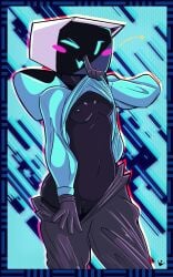 1girls belly belly_button black_body black_gloves black_nipples black_pants blue_hoodie braless breasts breasts female female_focus female_only functionally_naked functionally_nude functionally_nude_female gloves half-dressed half_naked hoodie hoodie_lift hoodie_up looking_at_viewer minbitt navel nieldacan nipples no_bra no_panties no_underwear open_mouth pants pantyless paw_socks pussy screen_face seductive seductive_eyes seductive_look semi_nude showing_breasts showing_pussy shushing small_boobs small_breasts solo solo_female solo_focus tummy turquoise_hoodie tv tv_face tv_head tv_screen vagina wink winking winking_at_viewer