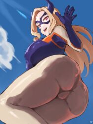 1girls adult adult_female big_breasts blonde_eyebrows blonde_female blonde_hair blonde_hair_female blue_sky boku_no_hero_academia breasts busty busty_female busty_girl clouds day daylight daytime female fukuya_art groin large_breasts mature mature_female mount_lady my_hero_academia open_mouth open_mouth_smile parted_lips plump_breasts red_eyes red_eyes_female sky smile smiley_face smiling smiling_at_viewer tongue upper_teeth waving