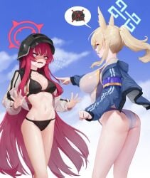 1girls animal_ears big_ass big_breasts bikini blonde_hair blue_archive halo helmet highres kanna_(blue_archive) long_hair onbawa rabu_(blue_archive) redhead swimsuit video_game_character
