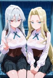 2girls ai_generated best_friends eiai_nano female grin kimi_no_koto_ga_dai_dai_dai_dai_daisuki_na_100-nin_no_kanojo tagme utsukushisugi_mimimi velvet_hour_(artist)