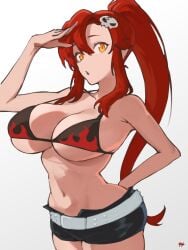 1girls bare_armpits bare_arms bare_belly bare_chest bare_hands bare_midriff bare_navel bare_shoulders bare_skin belly belly_button bikini bikini_top breasts busty busty_female busty_girl cleavage collarbone elbows exposed_armpits exposed_arms exposed_belly exposed_chest exposed_midriff exposed_navel exposed_shoulders exposed_skin female female_focus female_only fingers fukuya_art hair_between_eyes hair_ornament halterneck high_resolution highres large_breasts lean_figure long_hair looking_at_viewer midriff narrow_waist navel parted_bangs ponytail red_hair red_hair_female shorts shoulders simple_background slender_body slender_waist slim_waist solo standing string_bikini swimsuit swimwear tengen_toppa_gurren_lagann thick_thighs thighs upper_body white_background wide_hips yellow_eyes yellow_eyes_female yoko_littner