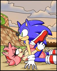 1girls ambiguous_penetration amy_rose blue_fur cloudz cum cum_inside exposed female footwear furry gloves green_eyes handwear hedgehog male mammal missionary_position mostly_nude on_top open_mouth penetration sex shoes sonic_(series) sonic_the_hedgehog spread_legs straight superbunnygt