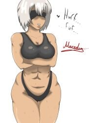 abs big_breasts big_hips breasts female fit fit_female macedon muscular muscular_female nier nier:_automata tired wide_hips wide_thighs yorha_2b