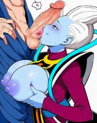 ai_generated big_breasts blue_skin breasts dragon_ball dragon_ball_super female licking_penis lipstick_mark lipstick_mark_on_penis male penis rule_63 whis
