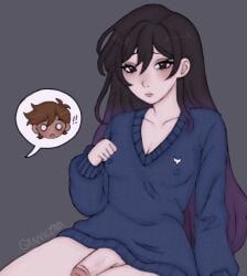 1boy 1girls artist_name artist_upload asian_female beauty_mark black_hair blue_sweater blush bottomless braless dyed_hair embarrassed female futa/male futa_on_male futanari ganvicyaoi hard_nipples hero_(omori) intersex male mari_(omori) mexican_male mole murderedonthenordexpress nipples_visible_through_clothing no_panties no_penetration omori penis self_upload shocked_male shy shy_female sweater trans_woman transfem wearing_others_clothes wholesome