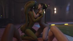 3d 5girls alexbridger black_hair braided_hair brown_hair bubble_butt dark-skinned_female enslaved_royal eyeshadow female female_only femsub green_skin harem harem_girl headwear indoor_pool interspecies jabba's_palace jess_(star_wars) kissing kneeling large_breasts long_hair lying_on_back making_out mandalorian medium_breasts medium_hair melina_carniss naked nude nude_female oola pool poolside princess_leia_organa slave slave_collar slave_girl slave_leia small_breasts star_wars submissive_female twi'lek yuri