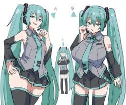 3girls blue_eyes blue_hair breasts choose choose_your_own_adventure female flat hatsune_miku hentai humor humor_porn long_hair looking_at_viewer meme miku tagme tentenchan2525 thick_body thick_butt thick_thighs vocaloid