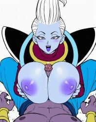 ai_generated beerus big_breasts big_penis blue_skin breasts dragon_ball dragon_ball_super female looking_at_viewer male paizuri penis purple_skin whis