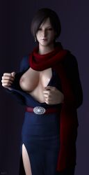 3d_(artwork) 3d_model 3smjill ada_wong_(ty_brenneman) asian_female blue_dress capcom carla_radames doppelganger exposed_breasts female_only flashing_breasts front_view medium_breasts resident_evil resident_evil_6 short_hair tits_out