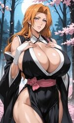 ai_generated bleach grey_eyes kimono matsumoto_rangiku matsumoto_rangiku mature_female orange_hair shinigami