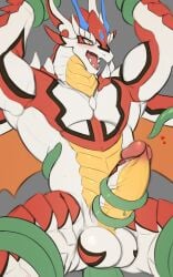 absurd_res anthro arms_tied balls biceps blush bound chibisuke claws dragon dragon_drive erection european_mythology genitals hi_res horn humanoid_genitalia humanoid_penis imminent_sex karukim legs_tied male membrane_(anatomy) membranous_wings muscular muscular_anthro muscular_male muscular_thighs mythological_creature mythological_scalie mythology open_mouth penis scales scalie senkoukura sex solo tail tentacle tentacle_sex tongue triceps western_dragon white_body wings
