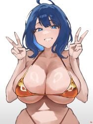 1girls ahoge almost_naked almost_nude alternate_breast_size antenna_hair bare_arms bare_belly bare_chest bare_hands bare_hips bare_midriff bare_navel bare_shoulders bare_skin belly big_breasts bikini bikini_bottom bikini_only bikini_top blue_eyebrows blue_eyes blue_eyes_female blue_hair blue_hair_female breasts busty busty_female busty_girl busty_teen cleavage collarbone curvaceous curvaceous_body curvaceous_female curvaceous_figure curvaceous_hips curvaceous_teen curvy curvy_body curvy_female curvy_figure curvy_hips curvy_teen double_peace_sign double_v_sign elbows exposed_arms exposed_belly exposed_chest exposed_hips exposed_midriff exposed_navel exposed_shoulders exposed_skin eyebrows_visible_through_hair female female_focus female_only fingers fukuya_art hair_between_eyes halterneck high_resolution high_school_student highres hourglass_figure huge_breasts large_breasts lean_figure long_hair looking_at_viewer make_heroine_ga_oo_sugiru! micro_bikini midriff mostly_nude naked naked_female naked_woman narrow_waist nearly_nude nude nude_female nudity parted_lips peace_sign plump_breasts practically_nude school_girl shoulders sign simple_background slender_body slender_waist slim_waist smile smiley_face smiling smiling_at_viewer solo standing string_bikini swimsuit swimwear teen_girl teenage_girl teenage_tits teenager thong_bikini upper_body v v_sign white_background wide_hips yanami_anna young_female young_woman