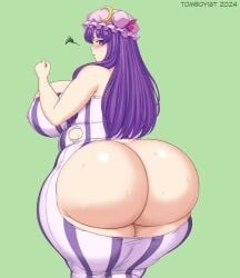 1girls alternate_breast_size ass ass ass_focus ass_out bbw big_ass big_butt blush blush breasts butt_focus concerned dripping embarrassed exposed_butt fat_ass female from_behind_position huge_breasts huge_butt looking_back looking_down patchouli_knowledge plump ripped_clothing ripped_pants shiny shiny_skin sweat thick_butt thick_thighs thunder_thighs tomboyist torn_clothes touhou
