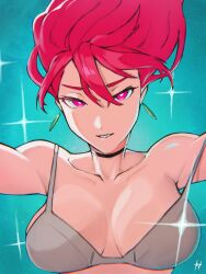 1girls ayase_momo bare_armpits bare_arms bare_chest bare_midriff bare_shoulders bare_skin blue_background bra breasts busty busty_female busty_girl busty_teen cleavage collarbone dandadan earrings exposed_armpits exposed_arms exposed_chest exposed_midriff exposed_shoulders exposed_skin female female_focus female_only fukuya_art hair_between_eyes high_resolution high_school_student highres lean_figure long_hair looking_at_viewer medium_breasts narrow_waist pink_eyebrows pink_eyes pink_eyes_female pink_hair pink_hair_female school_girl shoulders simple_background slender_body slender_waist slim_waist solo teen_girl teenage_girl teenage_tits teenager underwear underwear_only upper_body white_bra white_pupils white_underwear young_female young_woman