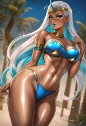 1girls ai_generated bikini blue_bikini blue_eyes blue_lipstick civitai curvy curvy_ass curvy_body curvy_female curvy_figure curvy_hips curvy_thighs dandon_fuga_style desert egyptian egyptian_clothes egyptian_female egyptian_mythology female female_focus female_only kirillai lipstick makeup neema_(dandon_fuga) original original_character original_characters solo solo_female solo_focus tagme thick thick_ass thick_hips thick_legs thick_thighs toned toned_body toned_female white_hair
