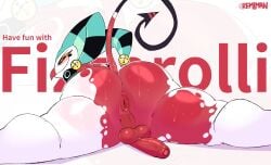 1boy anus ass balls big_ass bubble_butt dat_ass demon fat_ass femboy fizzarolli_(helluva_boss) helluva_boss huge_ass jester large_ass looking_at_viewer looking_back lying lying_on_stomach male male_only nude nude_male penis red_skin remiman solo sweat sweatdrop sweaty_ass tail text thick_ass thick_thighs wide_hips