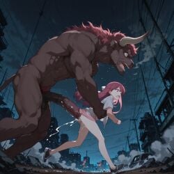 1girls ai_generated cum dark_skin destroyed_building female fucked_from_behind interspecies large_male large_penis male minotaur night_sky penis_in_ass rin_(shelter) rubble ruined_city running running_away scared self_upload shelter_(porter_robinson) shocked tagme thighs wasteland wide_eyed