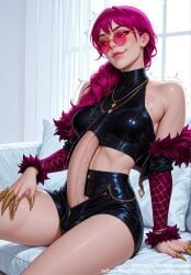 1futanari ai_generated bangs bare_shoulders bed between_breasts black_shirt black_skirt blush bracelet breasts claw_(weapon) claws clothing crop_top detached_sleeves earrings erection evelynn evelynn_(league_of_legends) eyeshadow eyewear feather_trim female female female_only fingernails fur_trim futanari glasses hair_over_shoulder halterneck huge_cock indoors intersex intersex_only jacket jewelry jousneystudio k/da_(league_of_legends) k/da_evelynn k/da_series large_breasts large_penis league_of_legends light_skin lips long_hair long_sleeves looking_at_viewer looking_over_eyewear lying makeup medium_breasts midriff nail_polish navel necklace nipples off_shoulder on_bed open_clothes parted_lips penis piercing pillow pince-nez pink-tinted_eyewear pink_hair purple-tinted_eyewear purple_hair riot_games round_eyewear shirt shorts sitting skirt sleeveless smile solo sunglasses sweat tattoo testicles thighs tinted_eyewear trembling twitching_penis veins veiny_penis window zipper