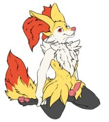 1boy 2016 animal_genitalia animal_penis braixen canine canine_penis chest_tuft ennismore erection fox fur furry hi_res kneeling knot looking_at_viewer male male_only mammal nintendo nude pawpads paws penis pokémon_(species) pokemon pokemon_(species) presenting red_eyes semi-anthro simple_background smile solo teeth testicles tuft video_games white_background white_fur yellow_fur