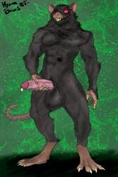 1_eye absurd_res anthro balls big_balls bodily_fluids bullet_wound claws cum digitigrade fur genital_fluids genitals grey_body grey_fur hi_res hyena_beans leaking_cum male mammal masturbation muscular muscular_male nude_anthro penis pink_body pink_skin pink_tail rat red_eyes red_sclera rodent scar sccritz_darkchest skaven solo tail teeth vein veiny_penis warhammer_(franchise) whiskers yellow_claws yellow_teeth