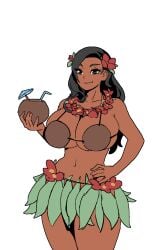 1girls big_breasts bikini breasts coconut coconut_bra coconut_drink curvy curvy_female curvy_figure dark-skinned_female dark_skin female flower flower_in_hair flower_necklace grass_skirt hawaiian hawaiian_female hula hula_skirt large_breasts leaf_skirt spooky_milk_life tutu