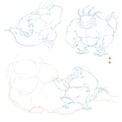 anthro armpits barazoku biceps big_muscles claws erection kog'maw league_of_legends male male_only manlyster monster musclegut muscular muscular_male nude pecs penis riot_games simple_background sketch slightly_chubby video_games