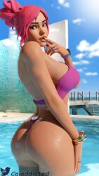 1female 1girls 3d ass ass back_view bare_shoulders big_ass big_breasts big_breasts big_breasts big_butt bikini blue_eyes bracelet breasts breasts breasts caladdicted epic_games female female female_only finger_in_mouth fortnite fortnite:_battle_royale in_water jewelry looking_at_viewer looking_back looking_back_at_viewer nail_polish ocean_(fortnite) outside painted_nails pink_hair pool rear_view ring_(jewelry) solo solo_female standing tagme tan_body tan_skin wet