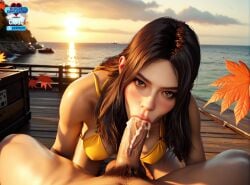 1boy 1boy1girl 1girls ai_generated android anonymous_male asian asian_female bikini_ bikini_top blowjob blush cum_in_mouth cumming dark_hair eye_contact long_hair looking_at_viewer ocean ocean_background oral oral_sex outdoors pov rule34_diffusion(artist) stellar_blade sunlight sunset tachy_(stellar_blade)