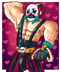 bara big_breasts big_nipples brawl_stars breasts bulge clown gay_male hair huge_breasts huge_nipples male muscular nipples provocative sam_(brawl_stars) solo