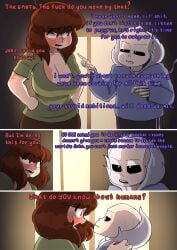 1boy 1girls angry big_ass brown_hair burn_scar burning_secrets chara charactober cigarette clevage comic comic_page darky darkynsfw discussion hangover hi_res high_resolution human human_female jacket massive_breasts picking_up red_eyes rosy_cheeks sans self_harm_scars sfw short_hair short_hair_female skeleton slightly_chubby slightly_chubby_female striped_shirt voluptuous_female