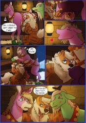 anthro arcanine ass barn bell bodily_fluids breast_milking comic deer english_text female feral generation_1_pokemon group harness hi_res jingle_bell kneeling lactating male male/female mammal milk mr._henderson new_world_deer nintendo nude pickles-hyena pistachio_(pickles_hyena) pokemon pokemon_(species) reindeer sucking_udders text transformation trio udder_milking
