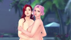 3d animated dead_or_alive dead_or_alive_xtreme_venus_vacation elise_(doa) female female/female kissing making_out naked_female no_sound sayuri_(dead_or_alive) tagme uncensored video yuri