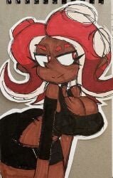 agent_8_(splatoon) ass big_ass big_breasts breasts dark-skinned_female dark_skin eight_(jaktroose) female female_focus female_only huge_breasts jaktroose octoling octoling_girl red_eyes seductive smile solo_female splatoon thick_thighs thighs