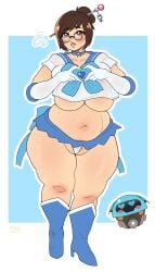 1girls alternate_ass_size alternate_breast_size bare_midriff bbw big_breasts bishoujo_senshi_sailor_moon blizzard_entertainment breasts brown_hair cosplay crossover fat female female_only glasses iroquöis large_breasts mei_(overwatch) overwatch sailor_mercury_(cosplay) solo solo_female thick_thighs underboob