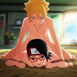 1boy 1girls accurate_art_style ai_generated boruto:_naruto_next_generations doggy_style naruto naruto_(series) sarada_uchiha uzumaki_boruto vaginal_penetration
