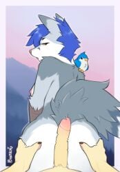 animated anthro ass avian bird blue_hair bouncing bouncing_breasts breasts duo enfield female first_person_view fluffy foreskin fur gabriel_serealia genitals grey_body grey_fur grinding hair hand_on_butt hi_res hot_dogging humanoid_genitalia humanoid_penis looking_at_viewer looking_back male male/female mantucat nipples north_(gabriel_serealia) nude penis penis_on_butt pink_nipples rubbing sex white_body white_fur yellow_body yellow_eyes yellow_fur