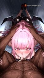 1boy :>= abs ai_generated alternate_costume ass black_footwear black_leotard blunt_bangs blush breasts censored cum cum_in_mouth cum_overflow dark-skinned_male dark_skin deepthroat ejaculation erection fellatio female hands_on_another's_head high_heels hololive hololive_english hololive_myth interracial irrumatio large_breasts leotard long_hair looking_at_viewer lying meitabuu mori_calliope mosaic_censoring muscular muscular_male nude on_stomach oral pantyhose penis pink_eyes pink_hair playboy_bunny pov solo_focus straight strapless strapless_leotard sweat uncensored veins veiny_penis virtual_youtuber wet wings