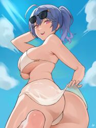 1girls adult adult_female ahoge antenna_hair ass ass ass_cleavage azur_lane back bare_armpits bare_arms bare_ass bare_back bare_butt bare_hands bare_midriff bare_shoulders bare_skin bare_thighs big_breasts bikini bikini_bottom bikini_only bikini_top blue_background blue_eyebrows blue_hair blue_hair_female blue_sky breasts busty busty_female busty_girl butt_crack clouds day daylight daytime elbows exposed_armpits exposed_arms exposed_ass exposed_back exposed_butt exposed_midriff exposed_shoulders exposed_skin exposed_thighs exposing exposing_ass exposing_self female female_focus female_only fingers fukuya_art groin hair_between_eyes high_resolution highres hourglass_figure large_breasts lean_figure long_hair looking_at_viewer looking_down looking_down_at_viewer mature mature_female midriff narrow_waist open_mouth open_mouth_smile parted_lips plump_breasts ponytail purple_eyes purple_eyes_female shoulders showing_ass sideboob simple_background sky slender_body slender_waist slim_waist solo st._louis_(azur_lane) standing string_bikini sunglasses sunglasses_on_head swimsuit swimwear thick_thighs thighs tongue underboob upper_body upper_teeth white_bikini white_bikini_bottom white_bikini_top white_string_bikini white_swimsuit white_swimwear wide_hips