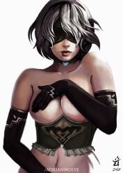 adrianwolve covering_breasts female_only nier:_automata solo_female tagme white_hair yorha_2b