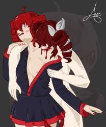 2girls azbie_creations bite bleeding blood blood_drip blood_on_face blood_stain female kasane_teto kasane_teto_(sv) tetocest vampire vampire_girl yuri