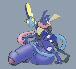 2021 3_fingers 3_toes 5_fingers amphibian anthro balls balls_on_ground big_balls big_penis blue_balls blue_body blue_penis blue_skin cream_belly digital_media_(artwork) duo feet fingers foreskin front_view generation_6_pokemon generation_8_pokemon genitals greninja grey_background grope groping_from_behind guide_lines half-closed_eyes half-erect hand_on_another's_belly hand_on_another's_shoulder hand_on_shoulder huge_balls huge_cock humanoid_genitalia humanoid_penis hyper hyper_balls hyper_genitalia hyper_penis inteleon lidded_eyes long_tail long_tongue looking_at_another looking_at_genitalia looking_at_penis looking_at_self male male/male membrane_(anatomy) narrowed_eyes nintendo nude nude_male open_mouth partially_retracted_foreskin penis pokemon pokemon_(species) prehensile_tail red_eyes reptile retracted_foreskin saphiroshadows scalie sex short_tail simple_background smile sparkles standing tail tail_around_penis tail_fetish tail_play tail_sex tailjob toes tongue uncircumcised webbed_feet webbed_hands wide_stance yellow_eyes