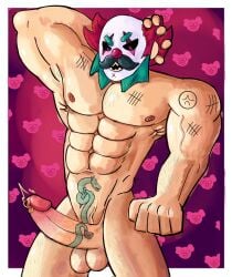 balls bara big_balls big_breasts big_nipples big_penis brawl_stars breasts clown erect_nipples erection exposed_breasts exposed_nipples gay_male hair huge_breasts huge_nipples male muscular nipples penis pubic_hair sam_(brawl_stars) sex solo