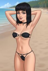 1girls 2d 2d_(artwork) ai_generated bikini black_bikini black_bra black_hair black_panties breasts cameltoe civitai cleavage daeisi digital_drawing_(artwork) female female_focus female_only jane_(summertime_saga) light-skinned_female light_skin medium_breasts nose_piercing panties petite petite_body pussy pussy_lips pussy_peek showing_off summertime_saga tanline tanlines underwear vagina