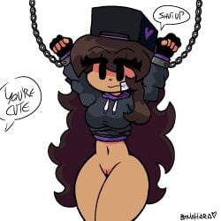 argentina bitch black_eyes brown_hair chained chains criminal fnf fnf_oc friday_night_funkin long_hair nahiara_aguirre nahira nahira_(friday_night_funkin_oc)