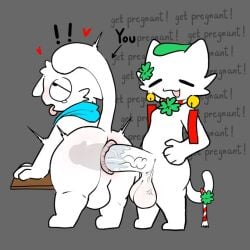 !! 2boys 3_fingers 3_toes bell big_ass big_balls big_butt big_penis cat_ears cat_tail clover_(plant) four-leaf_(oeeo) get_pregnant_(meme) hanging_balls hyper_penis laying_on_pillow leaning_on_table looking_pleasured male oeeo penis_in_ass red_stripes x-ray