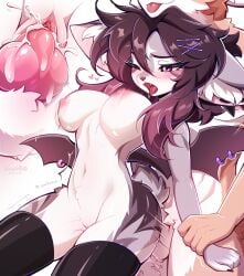 anthro anthro_on_anthro areolae breasts cum cum_inside furry male/female nipples pussy sex siwiko straight straight thighhighs vagina vaginal_penetration